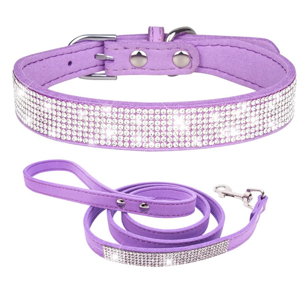 Collare con Strass Viola e Guinzaglio — Purple Rhinestone Dog Collar Set